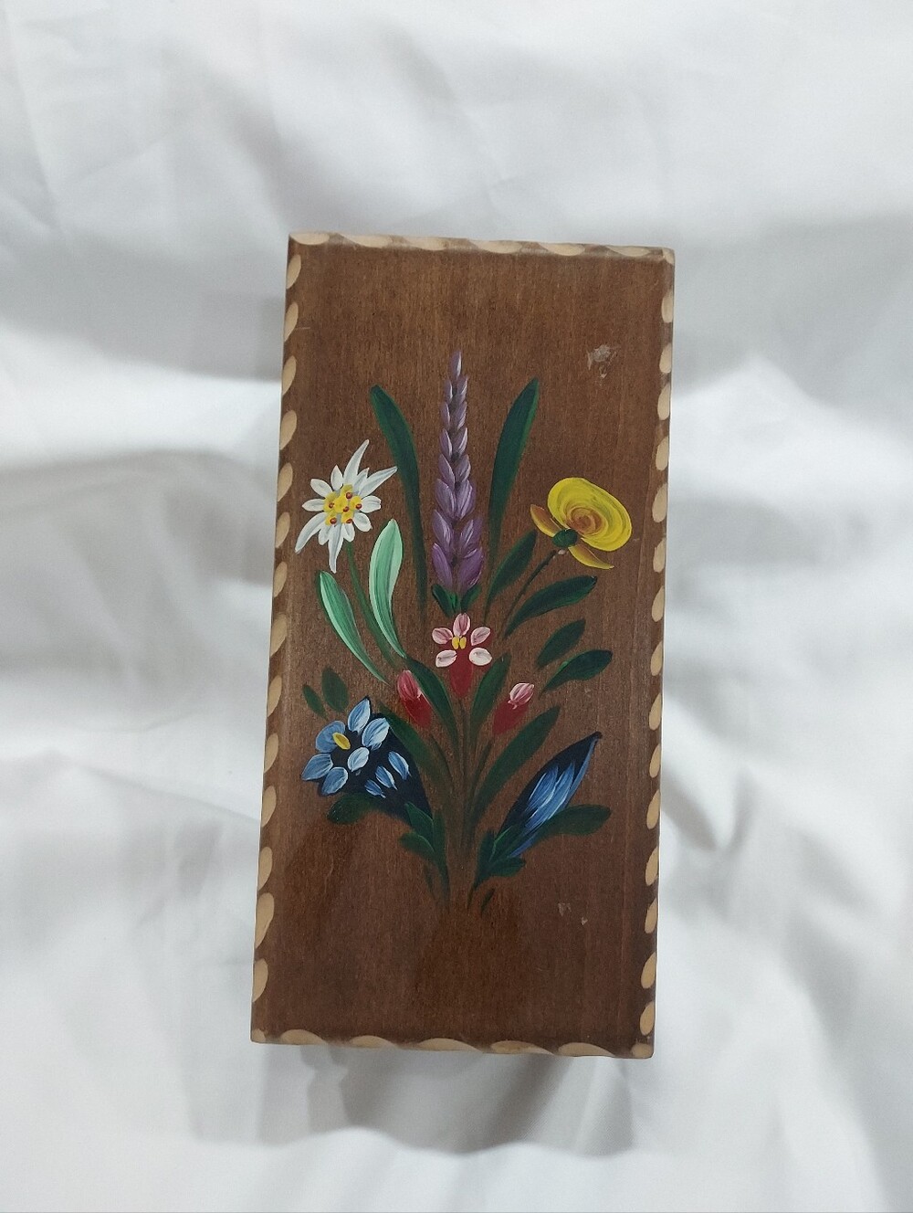 Hand-Painted Wooden Floral Music Box - Brown with Multicolor Flowers